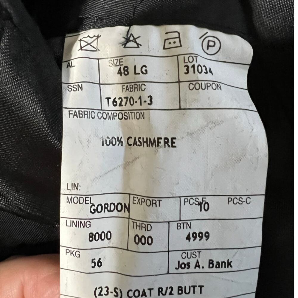 Jos.A Bank Black Cashmere Two Button Front Sports Coat Size 48L - Picture 6 of 8
